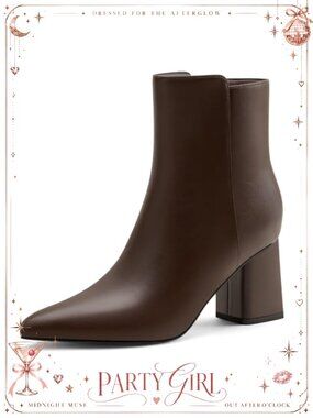 Yamvim Pointed Toe Ankle Boots Chunky Block Heel Faux Leather Booties Women